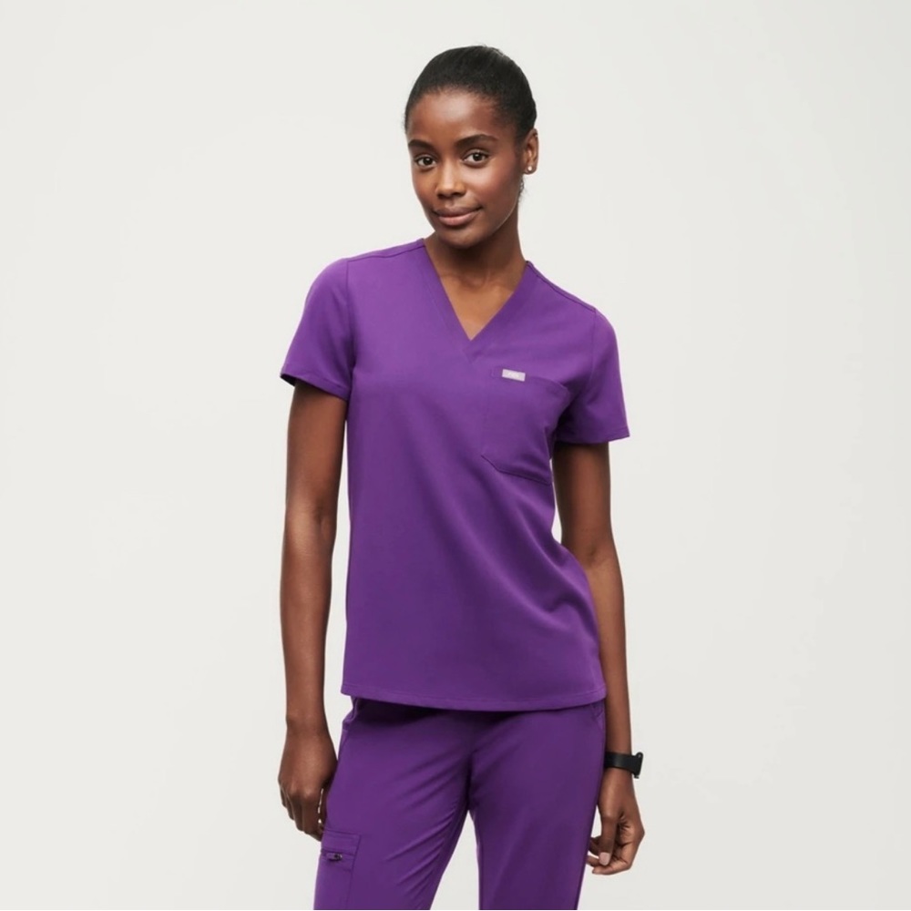 Figs One Pocket Scrub Top- Limited Edition Digital Grape